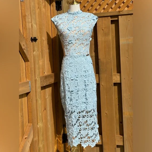 🆕 BRONX & BANCO 🧿 NWOT Lidia Lace Midi Dress - Pastel Blue - Size UK 10 / US 6 - Picture 11 of 16